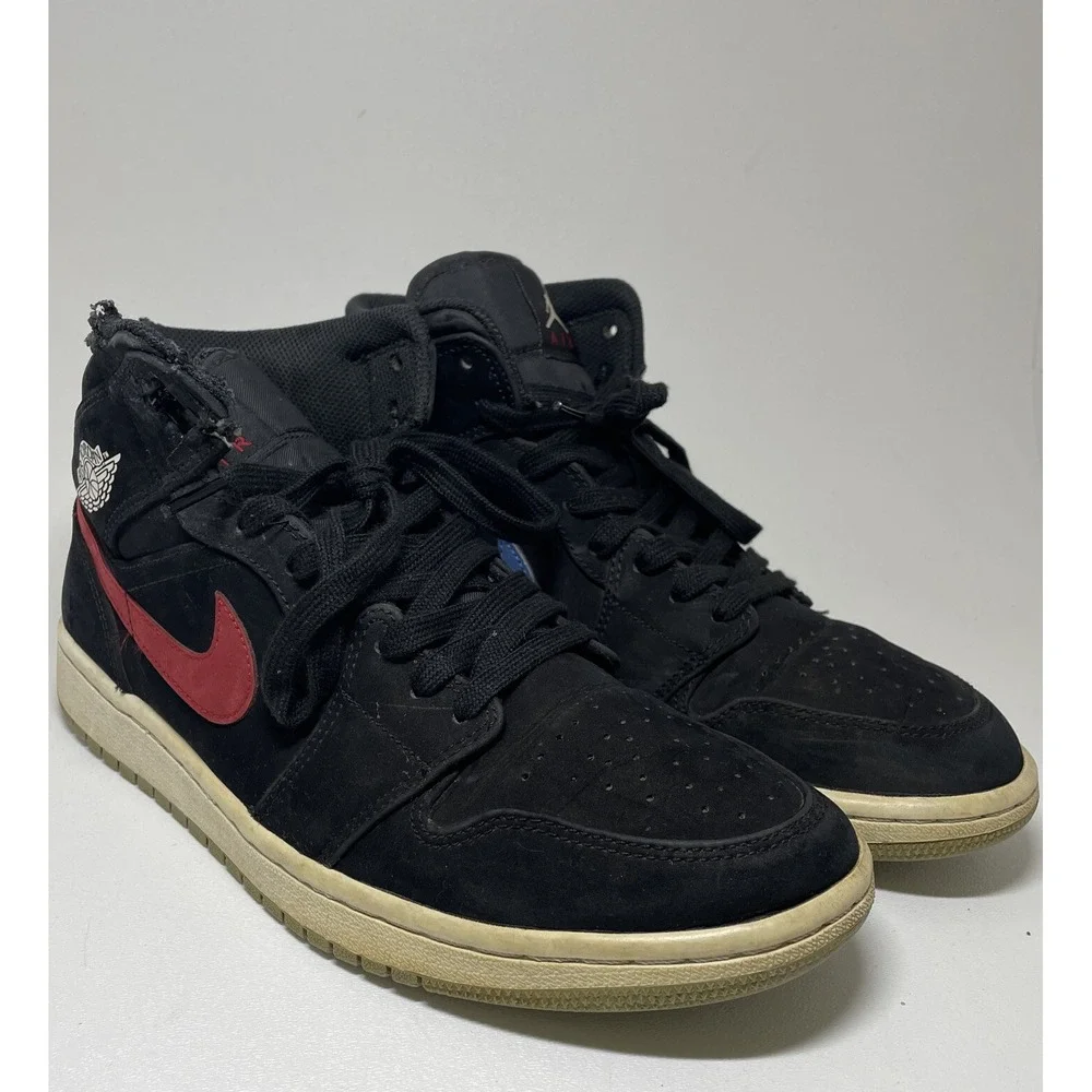 Nike AIR JORDAN 1‎ Mid Multi-Color Swoosh Black Red Blue Mens Shoes Size 8.5